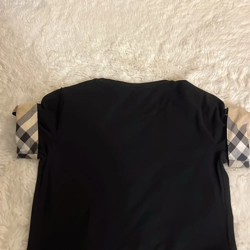 Authentic Burberry Cotton round-collar checked cuff T-shirt - Picture 9 of 9